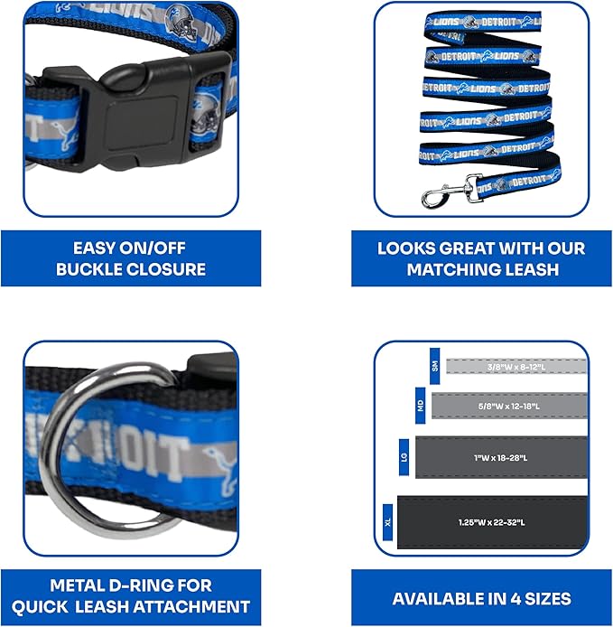NFL Detroit Lions Dog & Cat Collar - Large, Shiny & Colorful, Licensed by The NFL