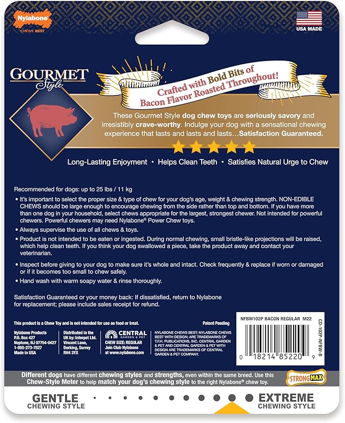 Nylabone Gourmet Style Wishbone Strong Chew Toy for Dogs, Bacon Flavor, Small - Up to 25 lbs, 1 Count