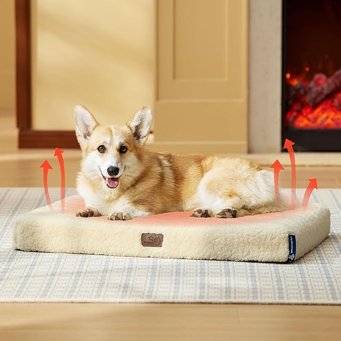 Bedsure Self Warming Dog Bed for Medium Dogs - Comfy Cat Beds with Removable Washable Cover, Orthopedic Egg Crate Foam Pet Mat, Suitable for Pet Up to 30 lbs (Non Electric)