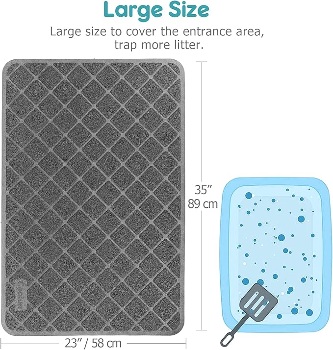Cat Litter Mat Litter Trapping Mat, 35" x 23" Premium Durable PVC Grid Mesh with Scatter Control, Non-slip, Less Waste Cat Litter Box Mat, Soft on Kitty’s Paws, Urine Waterproof