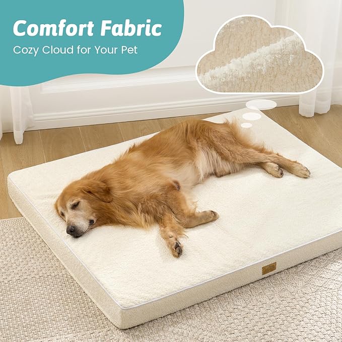 Dog Crate Bed for Small Size Dogs, Rectangular Orthopedic Cat Beds, Foam Anti-Slip Bottom Pet Mat with Washable Removable Cover, Suitable for Pet Up to 30 lbs, 24x16x3 inch, Beige