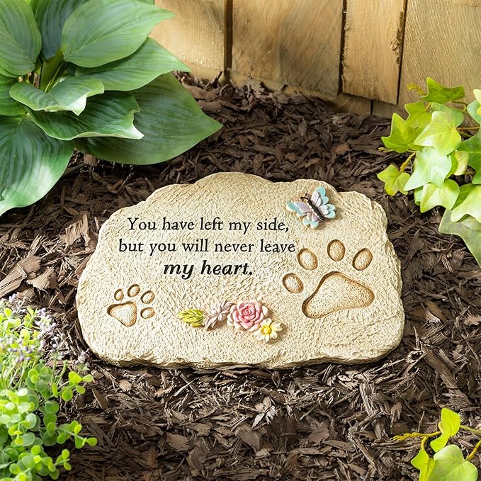 Evergreen Pet Memorial Stones | You Will Never Leave My Heart | 11.5 inches Wide | Remembrance Décor for Homes, Lawn and Garden Gift | Loss of Dog or Cat | Outdoor or Indoor