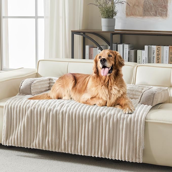 WINDRACING Luxury Dog Couch Bed, Washable Calming Dog Couch Cover, Couch Protector for Dogs, Waterproof Sofa Bed, Pet Bed Mats for Sofa, Pet Sofa Covers （Beige M:35"X31"X4.5"