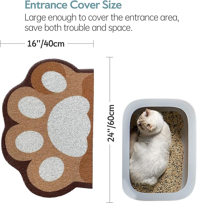 Cute Cat Litter Mat 24”x16”, Litter Box Mat, Litter Trapping Mat, Soft on Kitty Paws, Easy Clean, Anti Slip, Pet Accessories, Door Floor mats - Brown White60*40