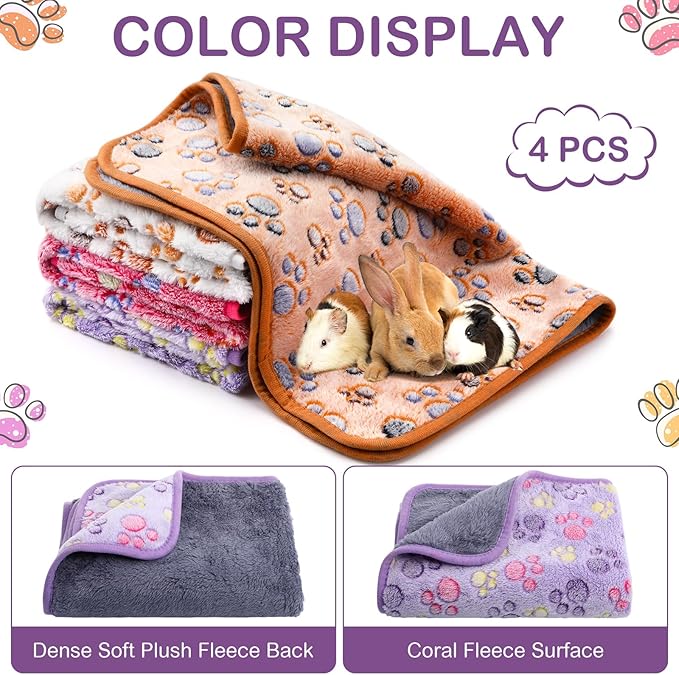Hestya 4pcs Waterproof Dog Puppy Pads Soft Cat Blanket Dog Sleeping Mat Absorbent Pet Blanket Paw Pattern Warm Pads Fleece Puppy Potty Training Pads Reusable Food Bowl (30 x 21 inch)