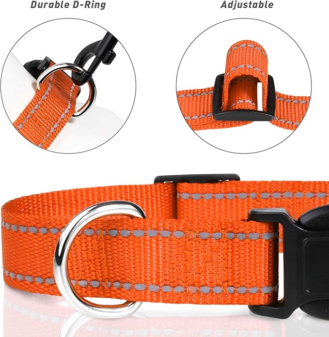 TagME Reflective Nylon Dog Collars, Adjustable Classic Pet Collar with Quick Release Buckle for Puppy, Orange, 3/8" Width