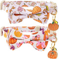 Faygarsle 2 Pack Fall Pumpkin Cat Collar with Bow Tie and Bell, Breakaway Safety Buckle, Pink and White