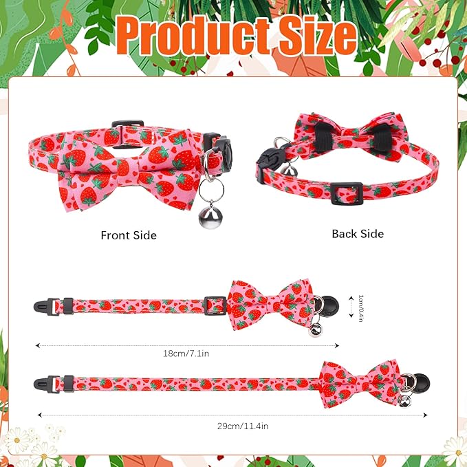 4 Pack Cat Collar with Bow Tie and Bell Breakaway Fruit Cat Collars Spring Summer Adjustable Safety Kitten Collar for Boy Girl Cats