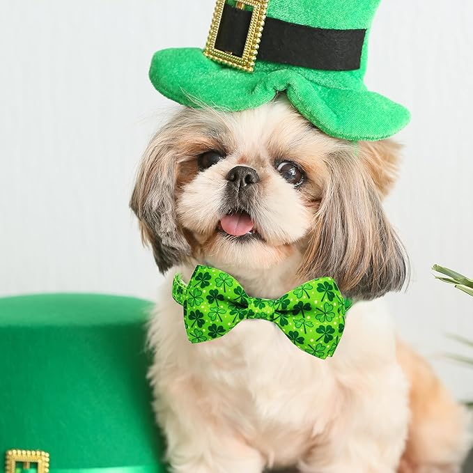 St. Patrick Day Dog Collar Adjustable Puppy Collar with Clover Pattern, Cute Pet Accessories for Small Medium Large Dogs
