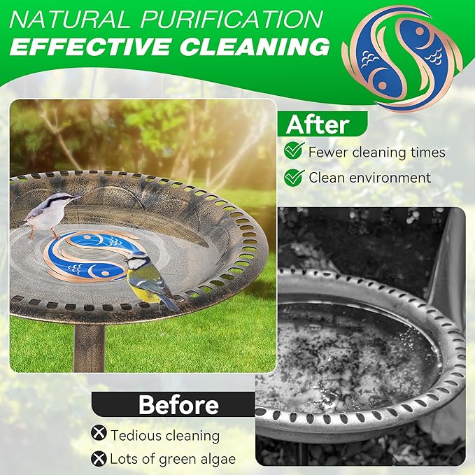 Saillong 2 Pack Bird Bath Copper Disk, Reinforced 99.99% Pure Copper Bird Bath Purification Disk for Physical Clean Water, Birdbaths Cleaner for Outdoor Birdbaths, Bowl and Garden Fountain (Fish)
