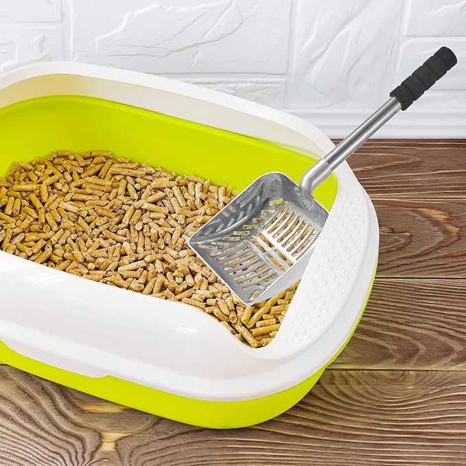 Hortsun 32 Inch Cat Litter Scooper Metal Long Handle with Cat Litter Scoop Holder Deep Kitty Sifter Shovel Detachable Stainless Steel Poop Sifter Scooper Caddy Kitty with Box(Gray)