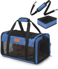 PETUX Airline Approved Pet Carrier - 17x11x9.5 in, Underseat, Top & Side Entry, Soft Sided Cat Dog Carrier for Small Cat & Dog Up to 12 lbs with Anti-Scratch Mesh & Litter Box for Travel & Vet - Blue