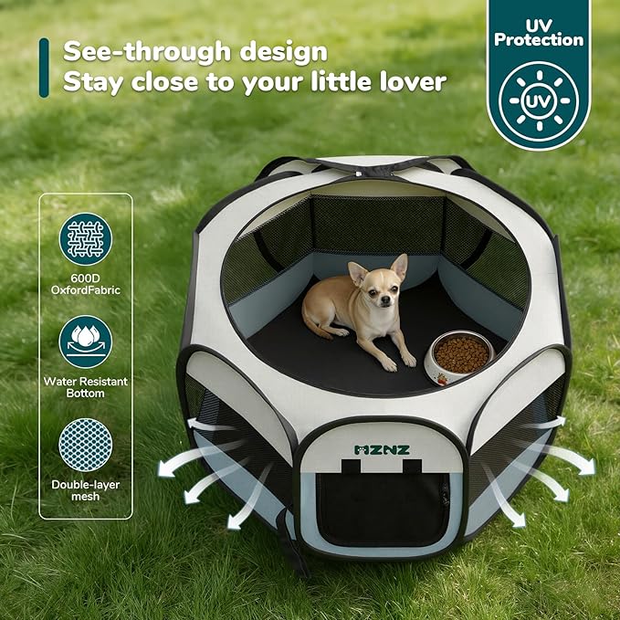 Dog Cat Playpen, Portable Puppy Pet Crate Indoor for Small Dogs Cats Rabbits, Foldable Dog Cage Enclosure for Outdoor, Pop Up Dogs Tent Kennel with Carrying Case, Grey