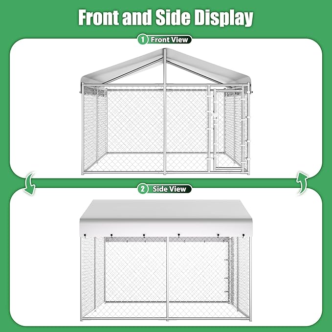 HITTITE Extra Large Outdoor Dog Kennel, 10x10x6.56ft Anti-Rust Dog Kennel Outside with Roof, Galvanized Chain Link Dog Runs for Outside with Secure Lock