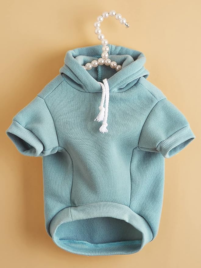 QWINEE Basic Dog Hoodie Sweatshirt Puppy Sweater Warm Cat Costumes Pet Clothes for Chihuahua Puppy Kitten Small Medium Dogs Cadet Blue X-Small