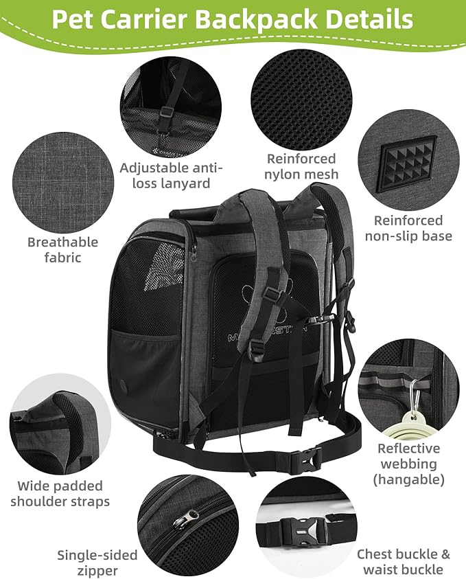 Expandable Cat Carrier Backpacks with Breathable Mesh, Pet Carrier Backpack for Cats Small Dogs Puppies Up to 20 Lbs, Dog Carrier Backpack Great for Travel/Hiking/Camping/Outdoor-Grey with Orange