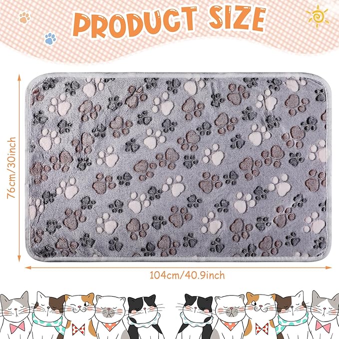 Tatuo 4 Pcs Dog Blanket for Pet Cat Blankets Indoor Puppy Teething Stuff Toys Paw Print Fleece Soft Blanket Sleep Mat for Guinea Pig Cage(Gray,X-Large(41 x 30 Inch),Square)