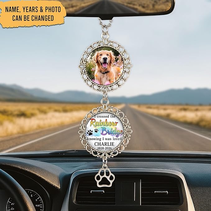 Hyturtle Personalized Pet Memorial Car Hanging Ornament - Custom Photo Pet Memorial Gifts Rearview Mirror Hanging Accessories - Loss of Dog Sympathy Gift - Pet Memorial Gifts for Loss of Dog