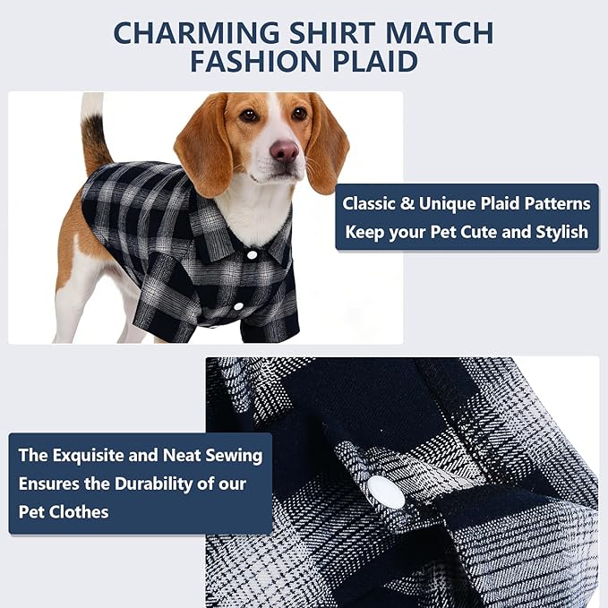Koneseve Dog Shirt, Pet Plaid Clothes T-Shirt Sweater Matching Breathable for Small Medium Large Dog Cat Puppy Adorable Casual Cozy Halloween Thanksgiving Christmas Costumes (Blue; 4XL)