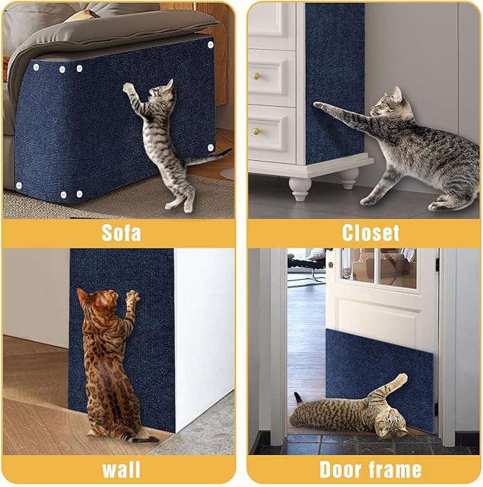 Cat Scratch Mat, 3PCS 39.4"x11.9" DIY Trimmable Self-Adhesive Cat Scratching Mat, Couch Protector from Cats Claw, Indoor Furniture Protector for Cats Scratching (Dark Blue)