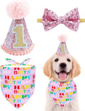 PET SHOW Small Dog Birthday Party Hat for Pets 1-Year-Old Birthday Party Cat Kitten Headband Hats Grooming Accessories Pink Set