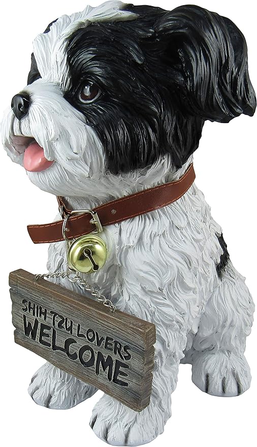 DWK Front Porch Dog Outdoor Welcome Sign Decorative Statue | Cute Dog Welcome Sign for Front Porch Standing | Decorative Garden Statues - Shih Tzu