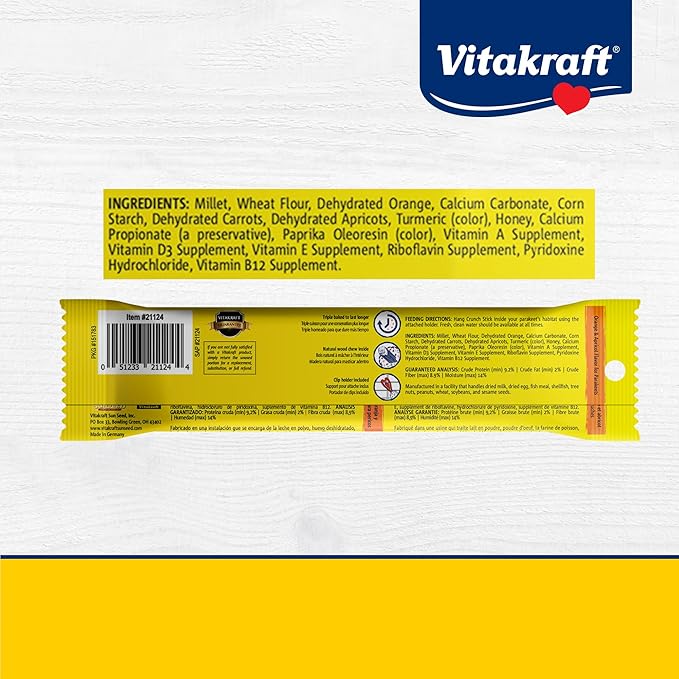Vitakraft Parakeet Whole Grains & Orange & Apricot Treat Sticks, 1.6 Ounce (Pack of 2)