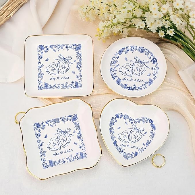 Personalized Ring Dish Engagement Gift, Engaged Ring Holder, Custom Wedding Jewelry Dish, Jewelry Tray Gifts for Newly Engaged Couple, Sentimental Gift for Her Bride Wife Bestie