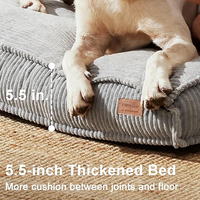 FUKUMARU 5.5-Inch Thick Dog Bed Mat, Washable Cat Bed with Waterproof Lining, Orthopedic Dog Beds for Senior Dogs, Cozy Flat Dog Kennel Bed for Crate, Non-Slip Pet Pillow Bed, Grey