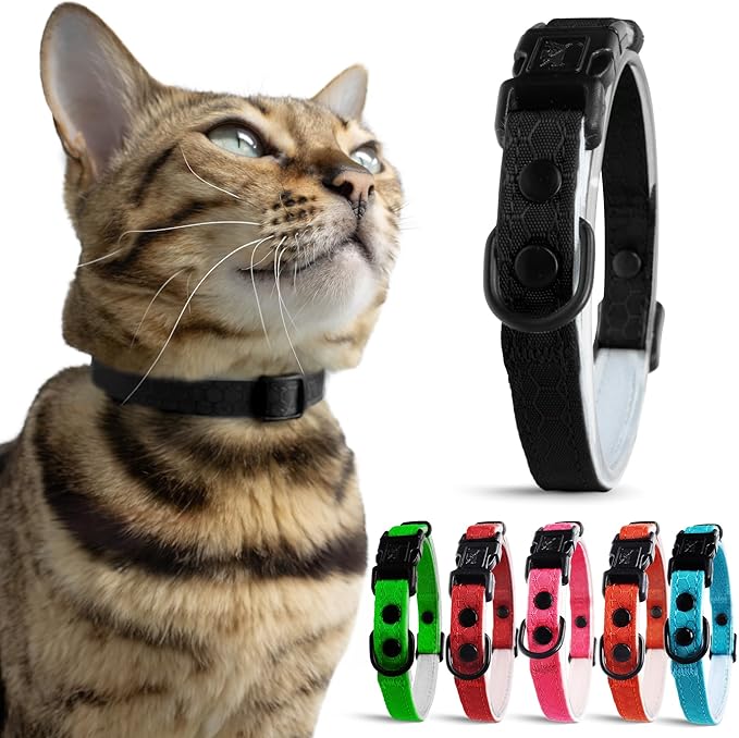OutdoorBengal Black Cat Collar Breakaway, Soft Padding for Medium to Large Cats - Durable Heavy Duty Tactical Fabric, Comfortable, Quick Release Breakaway Cat Collars, No Bell Collar (Black, Adult)