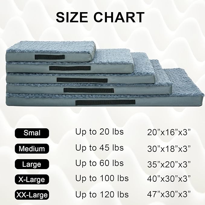 Orthopedic Dog Beds for Crate with Removable Washable Cover Egg-Crate Foam Pet Pad Mat with Anti-Slip Bottom,Waterproof Dog Beds Large Sized，47x30 Inch