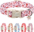 Girl Dog Collar for Small Dogs - Cute Heart Bow Print Girly Dog Collars, Soft Adjustable Spring/Summer Holiday Female Dogs Collar with Quick-Release Buckle XS