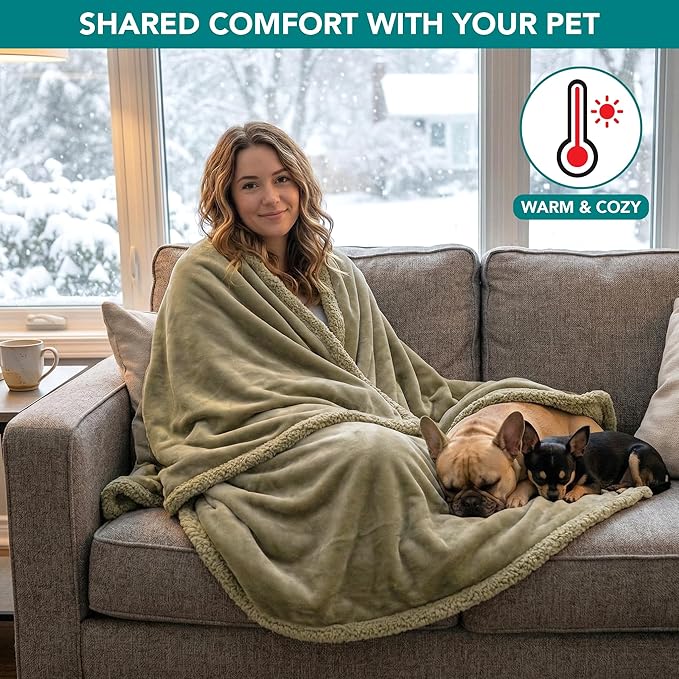 PetAmi Waterproof Dog Blanket for Medium Large Dog Puppy Cat Throw for Couch Cover Leakproof Protection, Sherpa Fleece, Reversible Soft Washable 60x40 Taupe Taupe