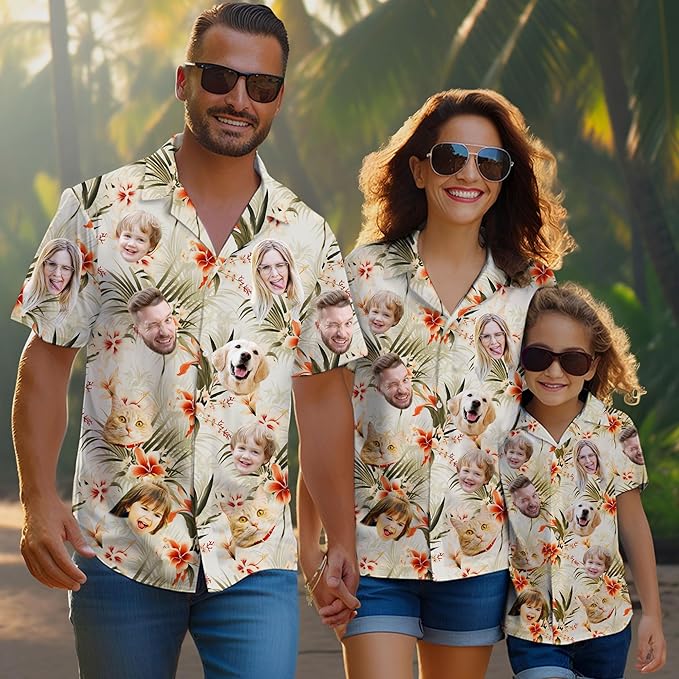 Custom Hawaiian Shirt with Face Photo Picture for Men Women Kids Youth Adult, Tropical Personalized Hawaiian Shirts Gift