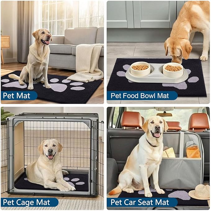 Buganda Dog Door Mat for Muddy Paws, Absorbent Dirt Trapper Washable Indoor Doormats, Non Slip Low-Profile Mud Mat for Dogs, Front Entrance Doormat for Inside Floor (40x32 Inches, Black and Grey)