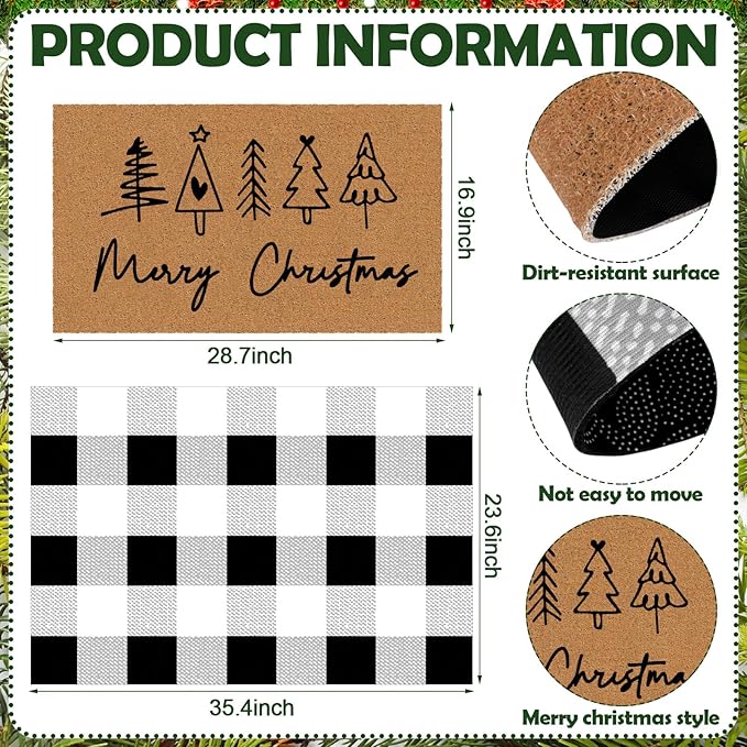 Tinideya 2 Pcs Door Mat Welcome Non Slip Coir Mats Floor Layering Doormats Seasonal for Front Porch Entryway Decor(Christmas)