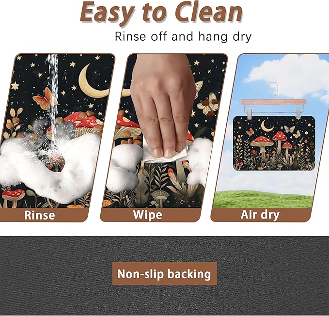 Red Mushrooms Pet Feeding Mat,Wildflower Plant Butterfly Absorbent Quick-Dry Cat Dog Food and Water Bowl Mats,Non-Slip Rubber Backing Mat,Cat Dog Accessories Supplies 12"x20"