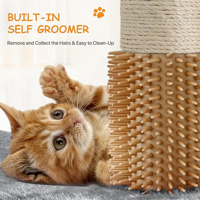 36-Inch Cat Tree Tower for Small and Medium Indoor Cats, Multi-Level Cat Furniture with Sisal Scratching Posts, Hammock, Condo & Scratching Board, Light Gray