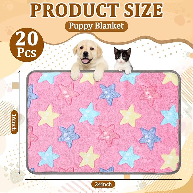 20 Pcs Puppy Blanket Bulk Soft Fluffy Flannel Pets Fleece Blankets for Small Dogs Throw Warm Bed Washable Sleep Mat Bed for Shelter Stray Dog Puppy Cat, 16x24 Inches