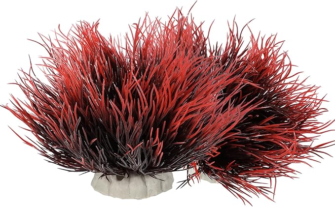 2 Pcs Aquarium Plants Fish Tank Decorations Artificial Fish Tank Plants Plastic Mini Grass Set Natural Style Tanks Accessories (Black Red)