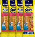 Vitakraft Crunch Sticks Parakeet Treat - Triple-Baked Millet Parakeet Treats with Natural Wood Center - Crunchy & Nutritious Bird Treat Sticks for Small Animals (12 Count, Honey, Egg, and Apple)