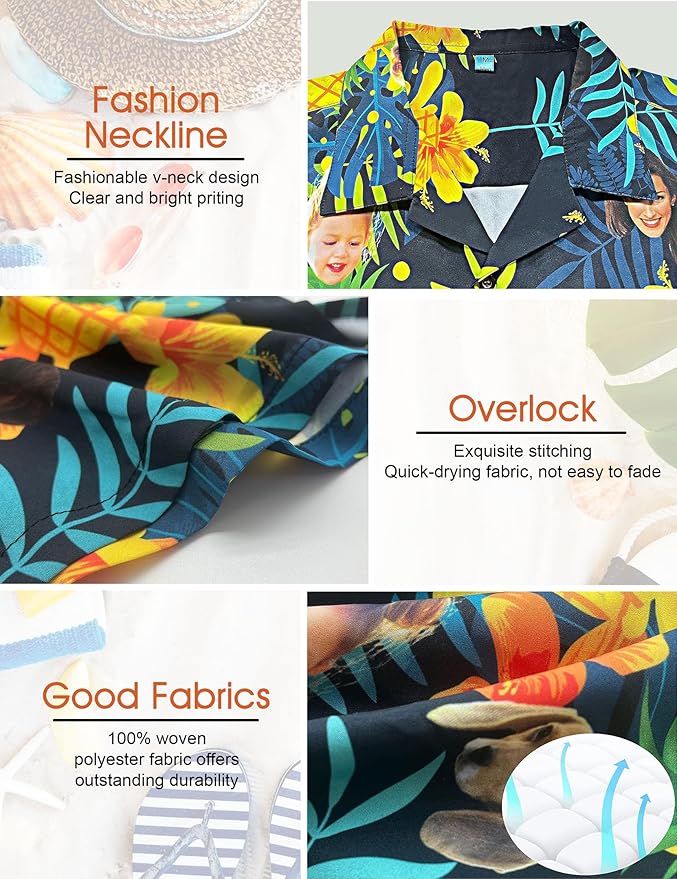 Custom Hawaiian Shirt with Face Photo Picture for Men Women Kids Youth Adult, Tropical Personalized Hawaiian Shirts Gift