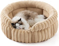 Bedsure ComfyFleece™ Cat Bed, Washable Round Cute Cat Beds for Indoor Cats, Super Soft Corduroy Pet Bed for Puppy and Kitten with Anti-Slip Bottom, 23''x23''x8.5'', Sandy Beige