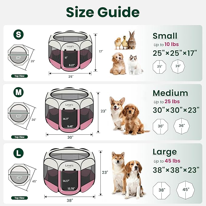 Love's cabin Pet Puppy Dog Playpen, Large Dog Tent Crates Cage Indoor/Outdoor, Portable Playpen for Cat, Foldable Pop Up Dog Kennel Playpen with Carring Case, Removable Zipper Top, Light Pink