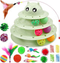 UPSKY 20 PCS Cat Toys - 3-Level Turntable Roller with Balls for Indoor Cats, Kitten Set with Teaser, Mice, Spring, and Various Ball Toys