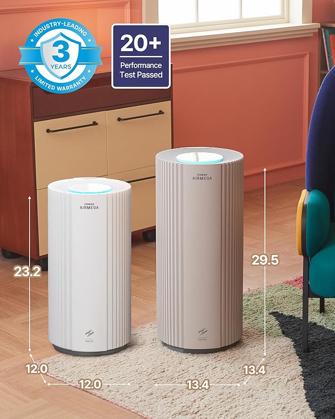 COWAY Air Purifier for Large Room Whole Home Up to 3,285 ft², HEPA Filter for Smoke, Allergen, Pet Dander, Odor, PM(1, 2.5, 10), AQI, Turbo Eco Mode, Energy Star, 3yr Warranty, Airmega 450 Beige