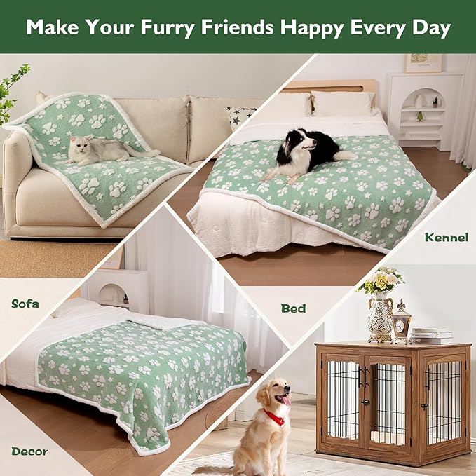 Waterproof Blanket for Dog Cat or Adult, Cute 3D Textured Paw Dog Blanket for Bed Couch Sofa, Soft Liquid Pee Proof Pet Furniture Protector, 60"x80", Green