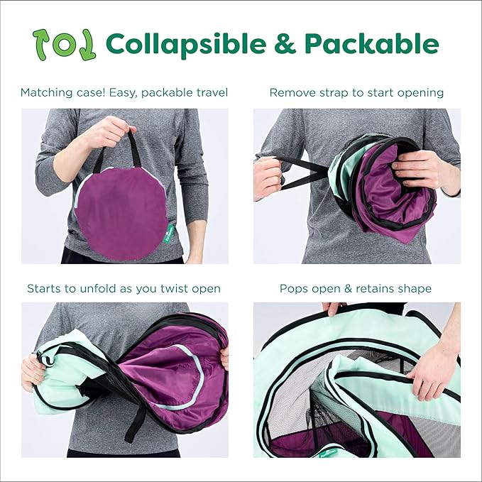Furhaven Portable Dog Playpen Cat Tent, Pet Playground,Kennel Foldable Indoor Outdoor Zippered Puppy Crate - Green & Pink, Medium