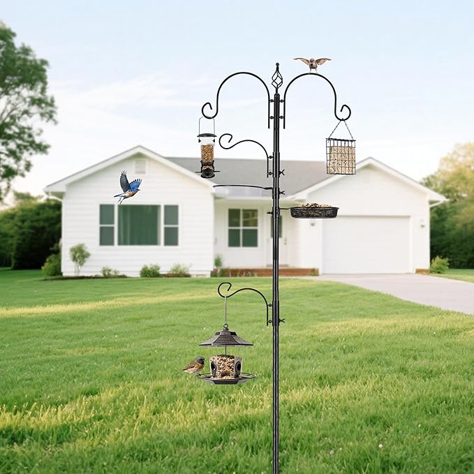 ERYTLLY Bird Feeding Station Kit Bird Feeder Pole Wild Bird Feeder Hanging Kit Planter Hanger Multi Feeder Hanging with Metal Suet Feeder Bird Bath for Attracting Wild Birds