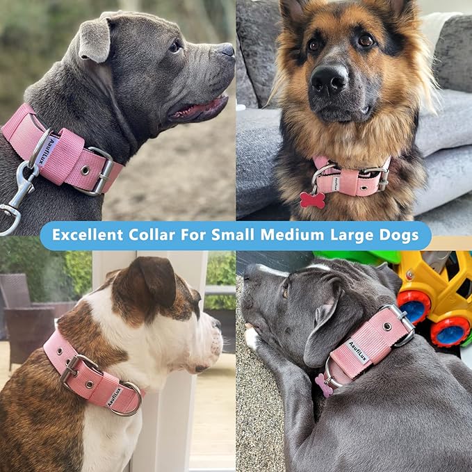 Heavy Duty Tactical Dog Collar - 1.5" Width Military Durable Thick Nylon with Adjustable Metal D Ring & Buckle Working Training K9 Collar for Medium Large Dogs (M(17"-20"), Pink)